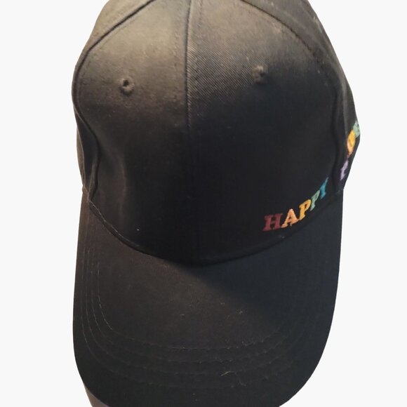 Happy Pride Baseball Cap  Gay Pride Apparel Rainbow LGBTQ Black Embroidered - Picture 5 of 10